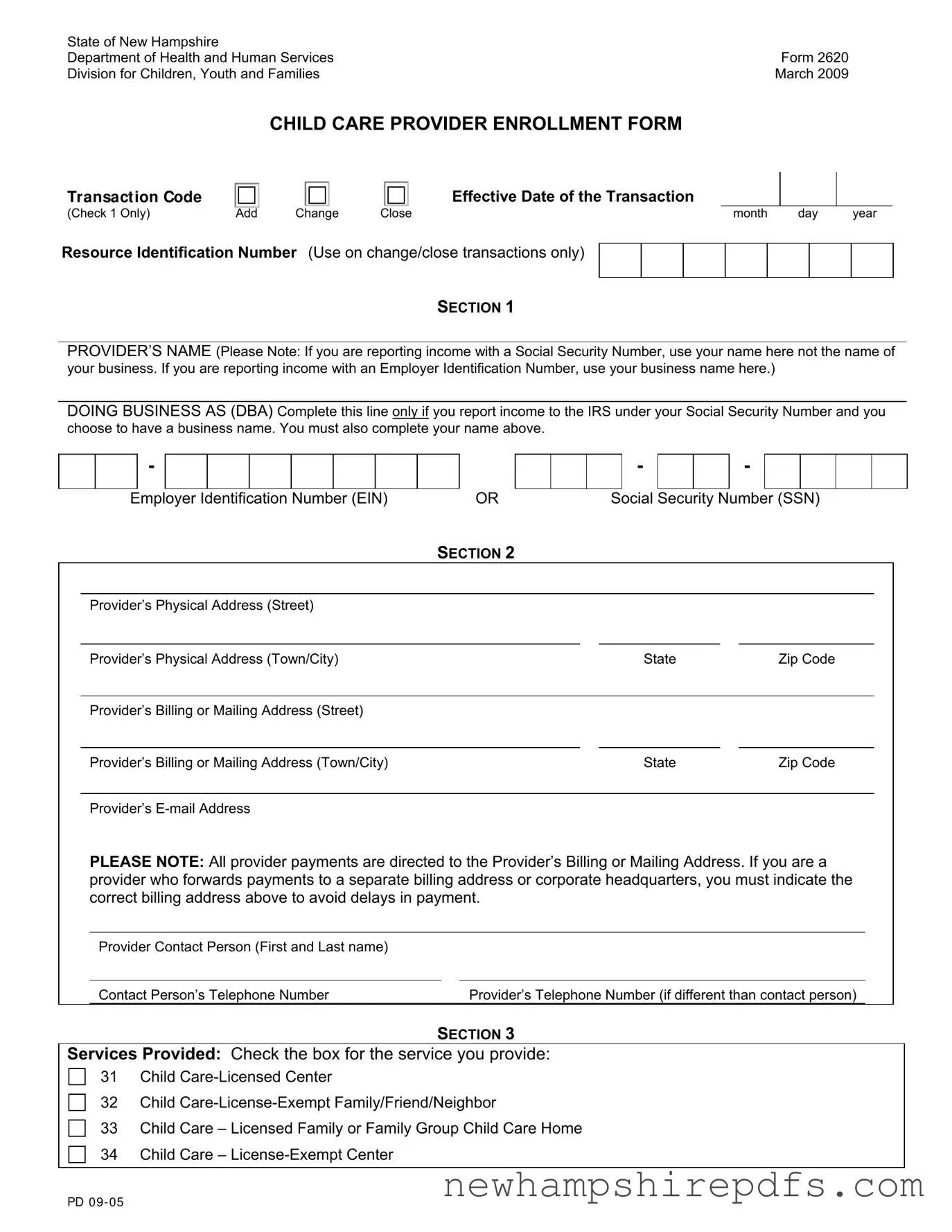 Download New Hampshire 2620 Template in PDF