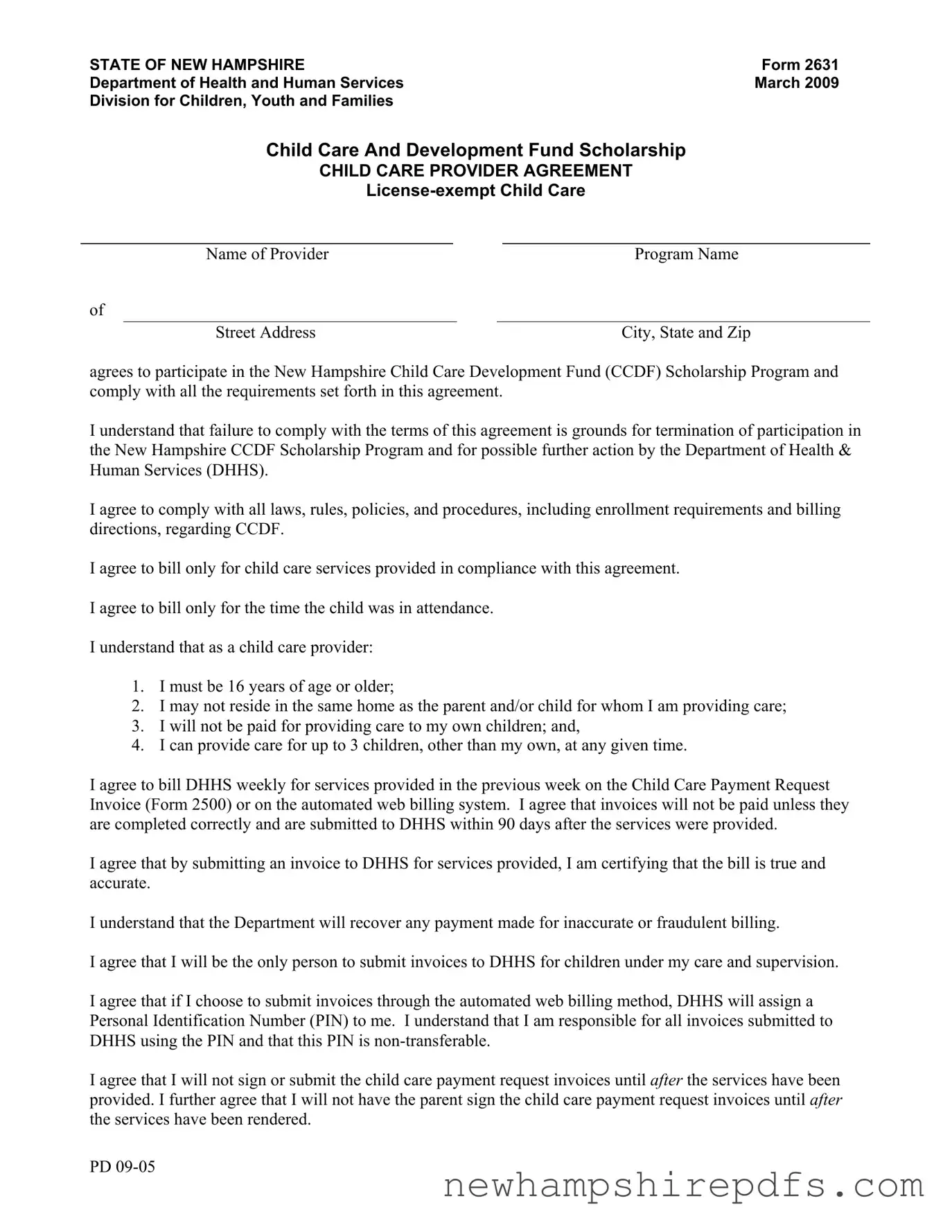 Download New Hampshire 2631 Template in PDF