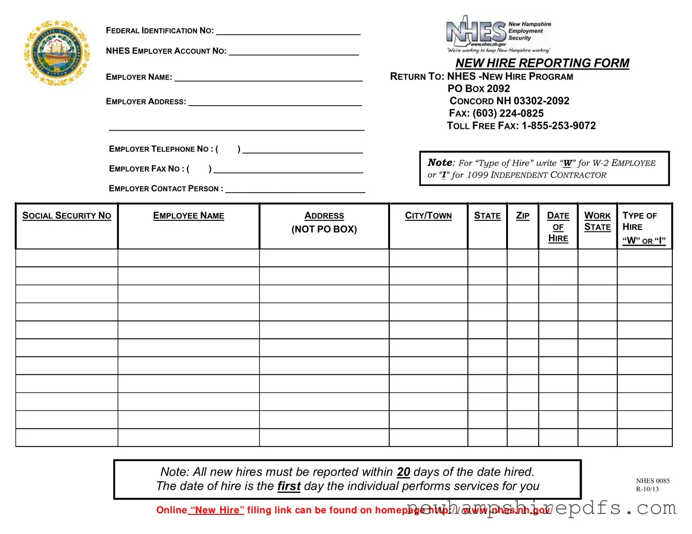 Download New Hampshire Reporting Template in PDF