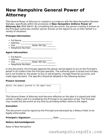 Fillable  General Power of Attorney Template for New Hampshire