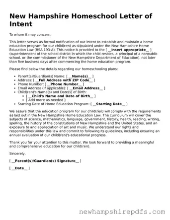 Fillable  Homeschool Letter of Intent Template for New Hampshire