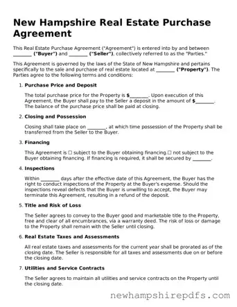 Fillable  Real Estate Purchase Agreement Template for New Hampshire