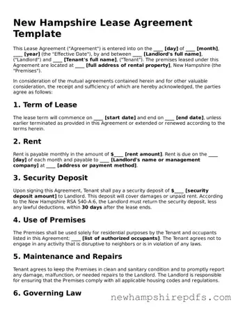 Fillable  Lease Agreement Template for New Hampshire