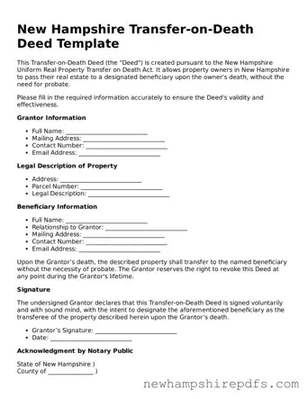 Fillable  Transfer-on-Death Deed Template for New Hampshire