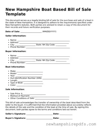 Fillable  Boat Bill of Sale Template for New Hampshire